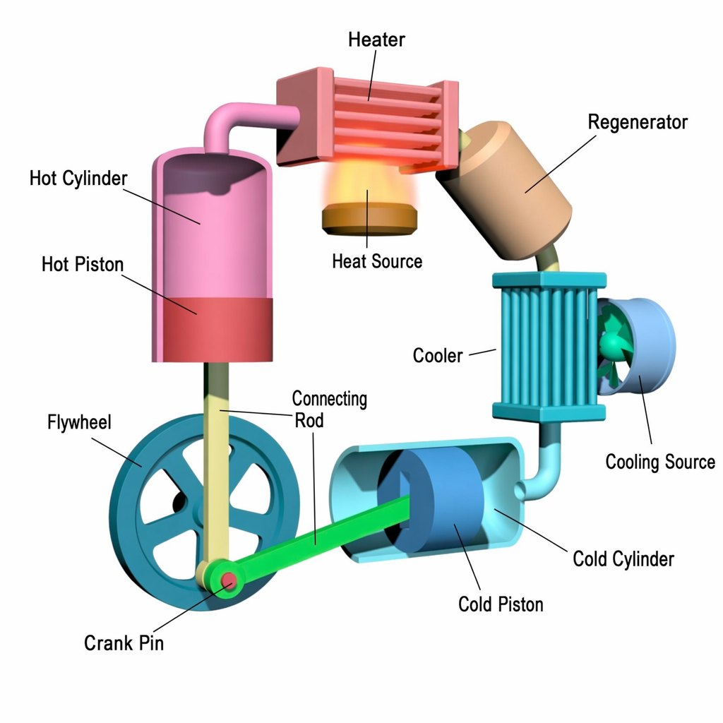 Labeled Stirling engine image